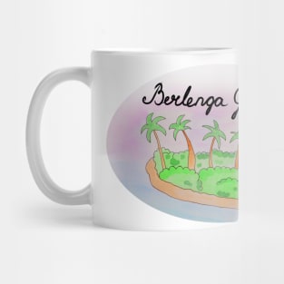 Berlenga Grande watercolor Island travel, beach, sea and palm trees. Holidays and rest, summer and relaxation Mug